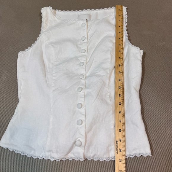 Reformation Amela Linen Top Ivory White Size 6 Lace Detail Button Down - Picture 12 of 13